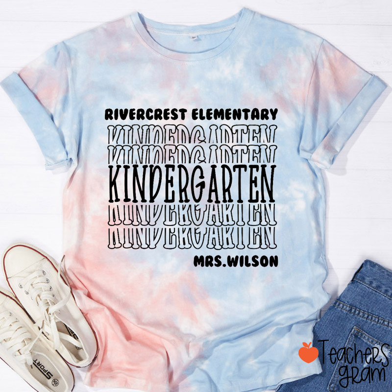 Personalized Grade And Name Stacked Typography Teacher Tie-dye T-Shirt