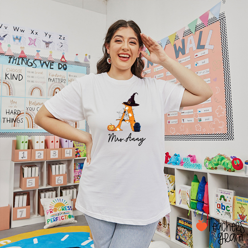 Personalized Name And Initials Halloween Teacher T-Shirt