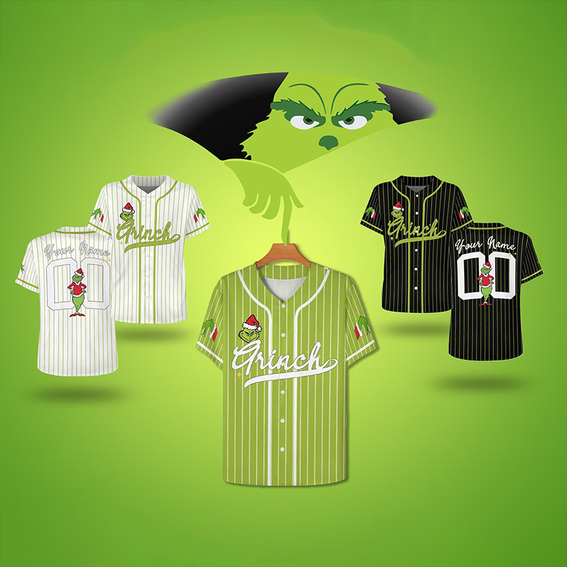 Personalized Name And Number Green Guy Merry Christmas Teacher Baseball Jersey