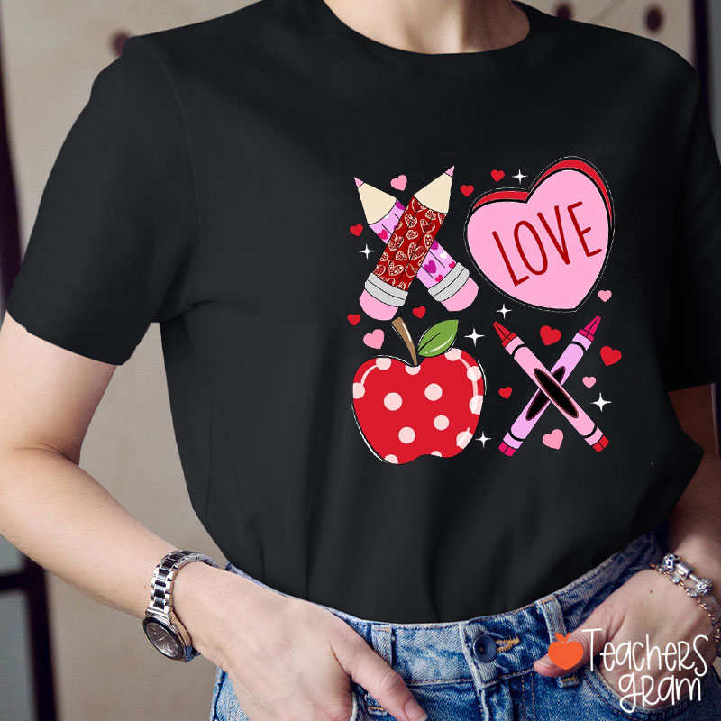 Love Pencil Crayon Apple Teacher T-Shirt