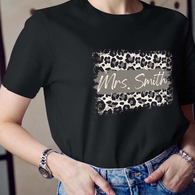 Personalized Name Leopard Teacher T-Shirt