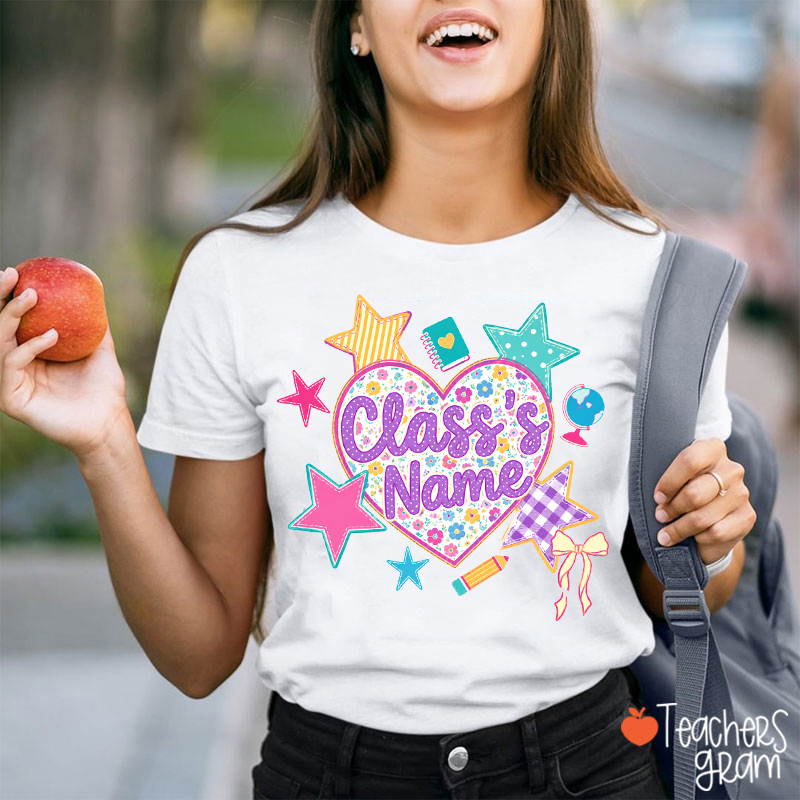 Personalized Grade Floral Heart Teacher T-Shirt