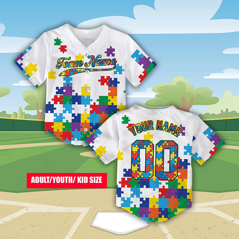 Personalized Autism Awareness Puzzle Class Baseball Jersey