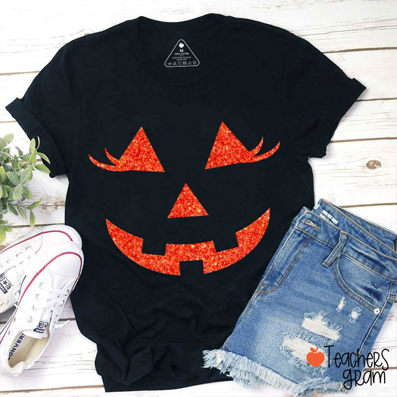 Glitter Evil Smiley Face Halloween Teacher T-Shirt