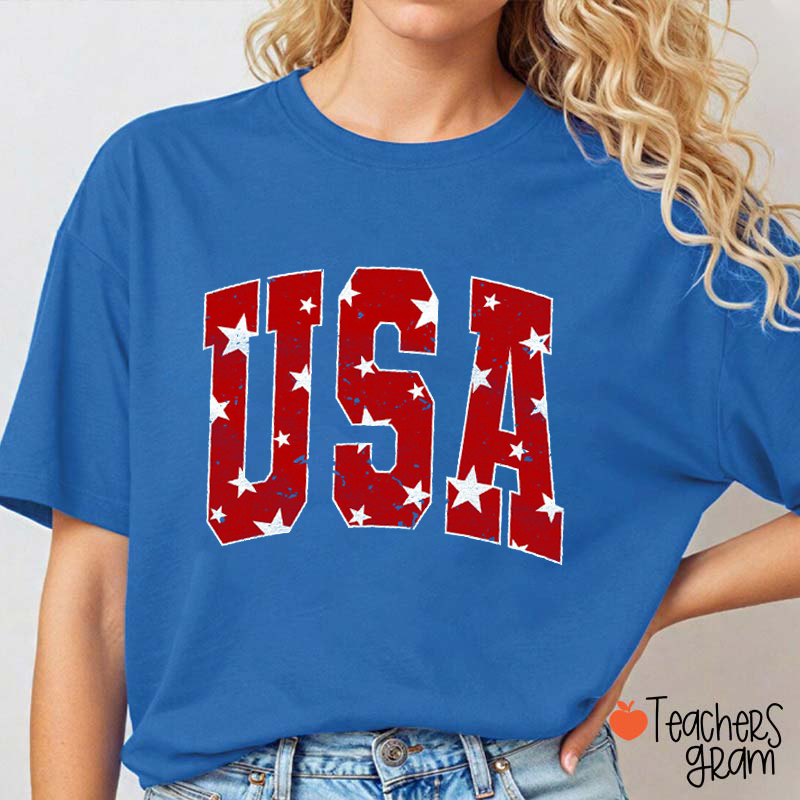 USA With Stars Graphic Teacher T-Shirt