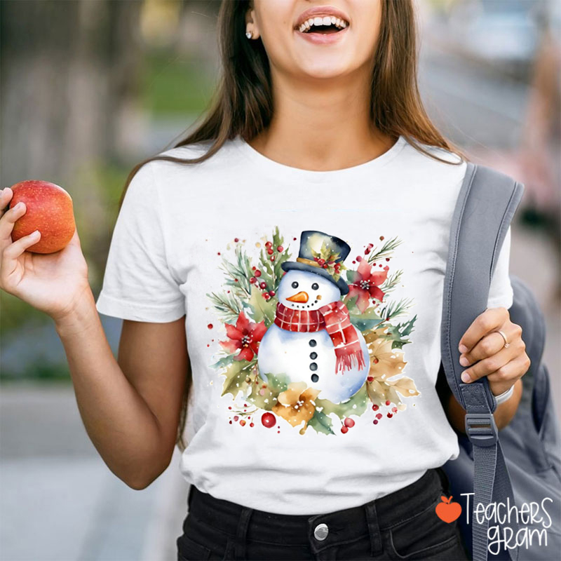Floral Snowman Teacher T-Shirt