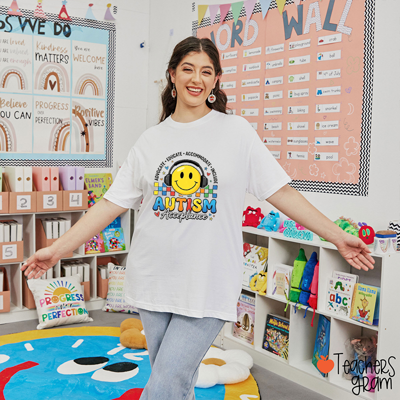 Smiley Face Autism Acceptance Teacher T-Shirt