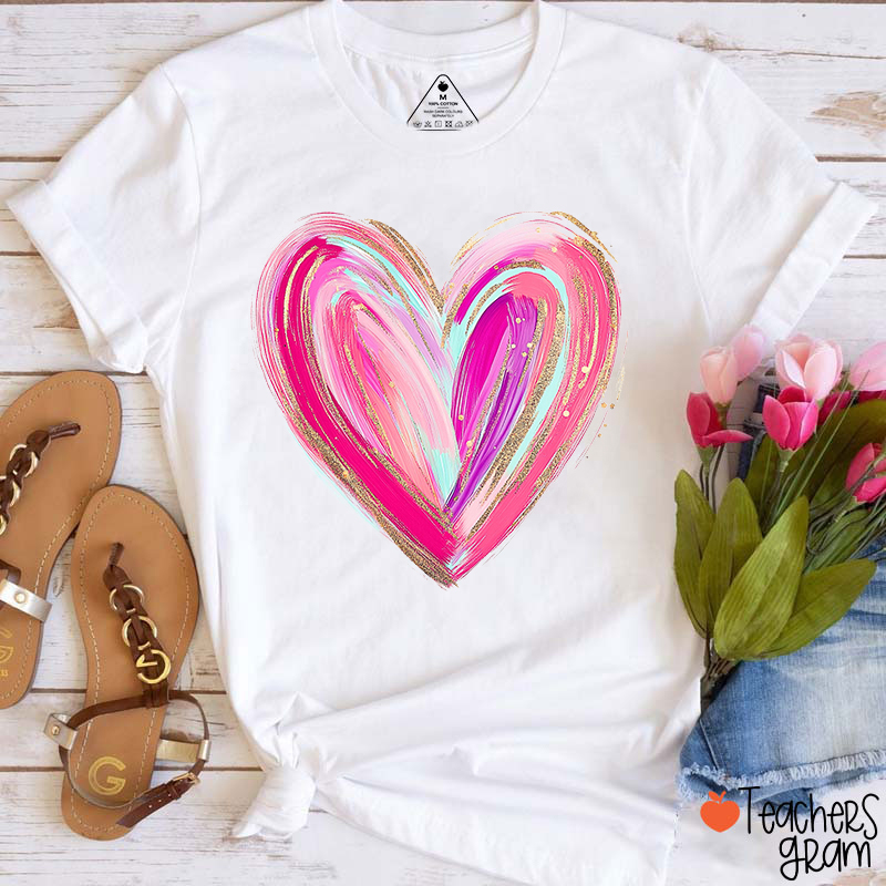 Watercolor Heart Teacher T-Shirt