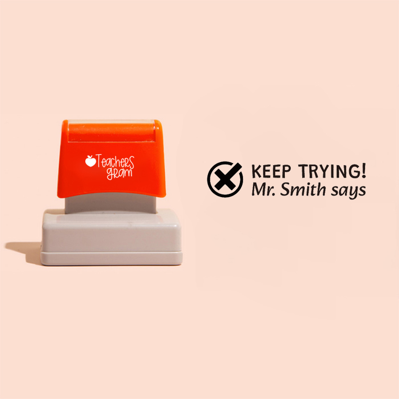 Personalized Name Keep Trying X Teacher Rectangle Stamp