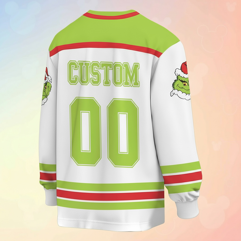 Personalized Number Green Guy Stealing Christmas Teacher Long Sleeve Jersey