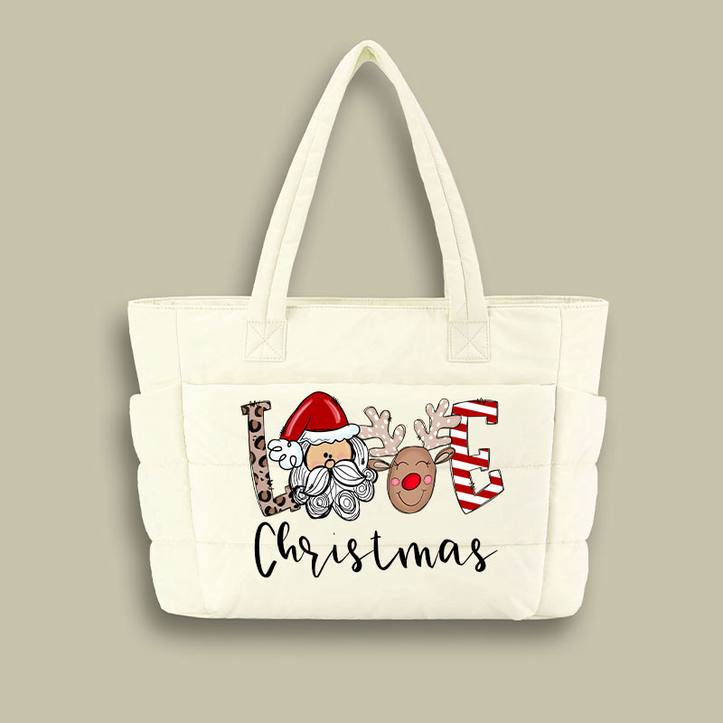 Love Christmas Teacher Puffy Tote Bag