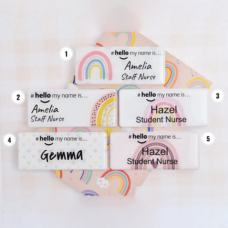 Personalized Name Hello My Name Is Rainbow Teacher Pin