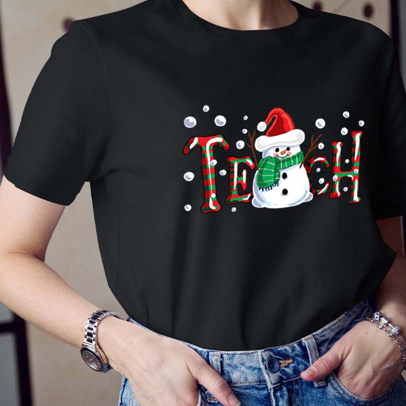 Cute Snowman Teach Teacher T-Shirt