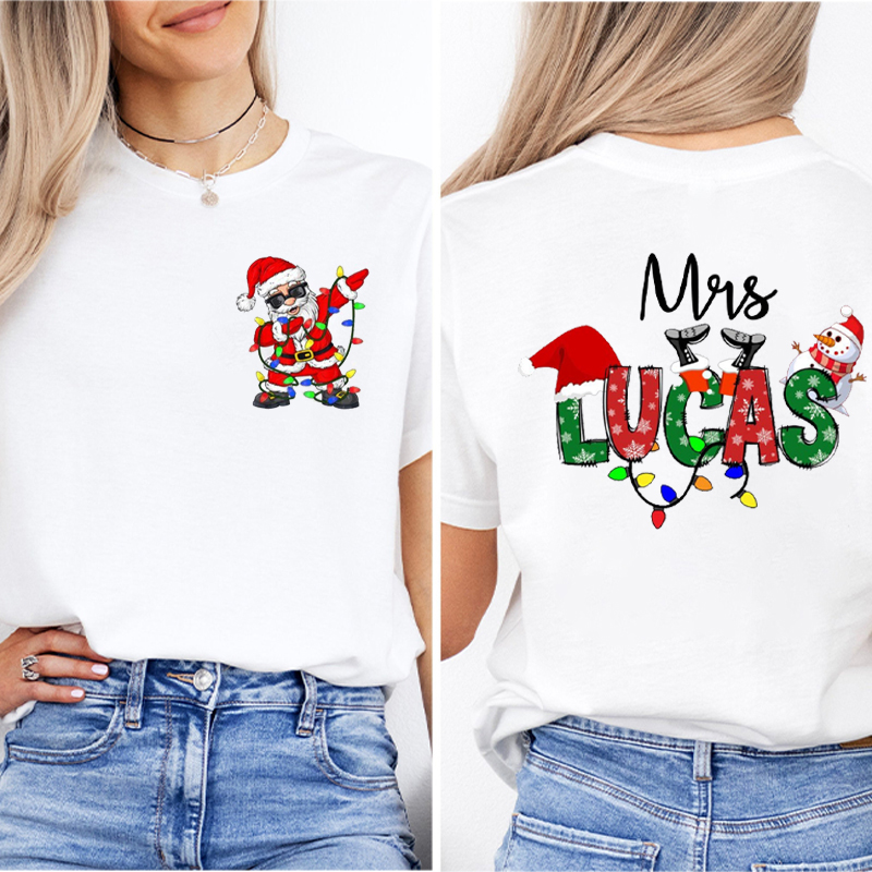 Personalized Name Santa Claus Teacher Two Sided T-Shirt