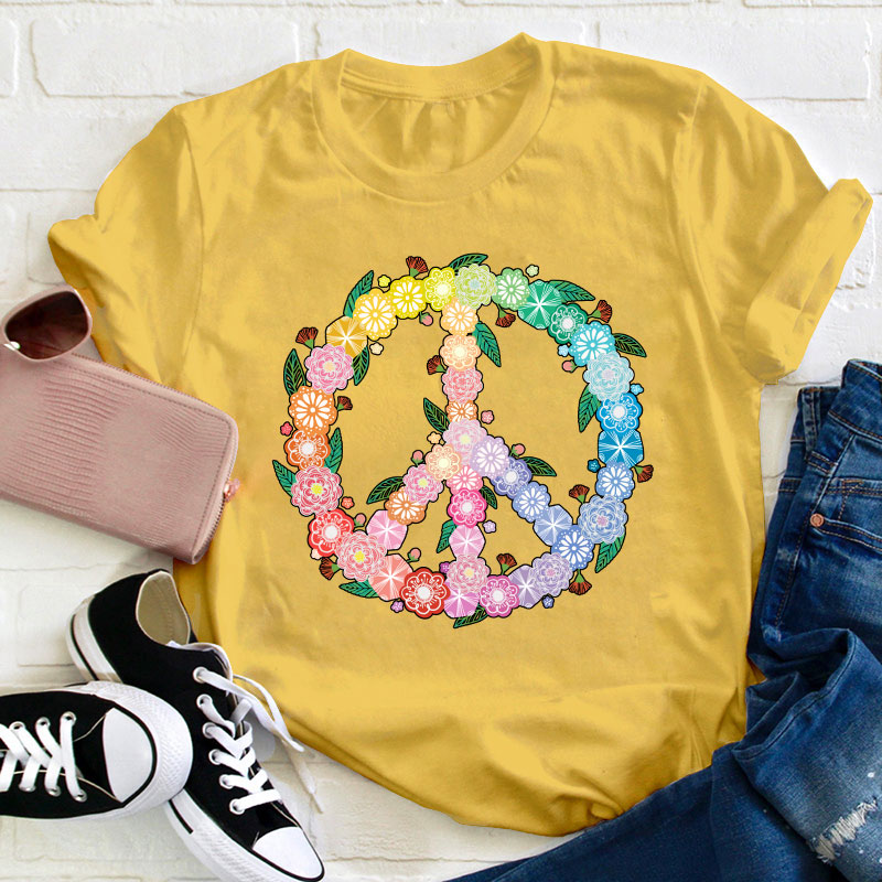 Peace Love Flower Teacher T-Shirt