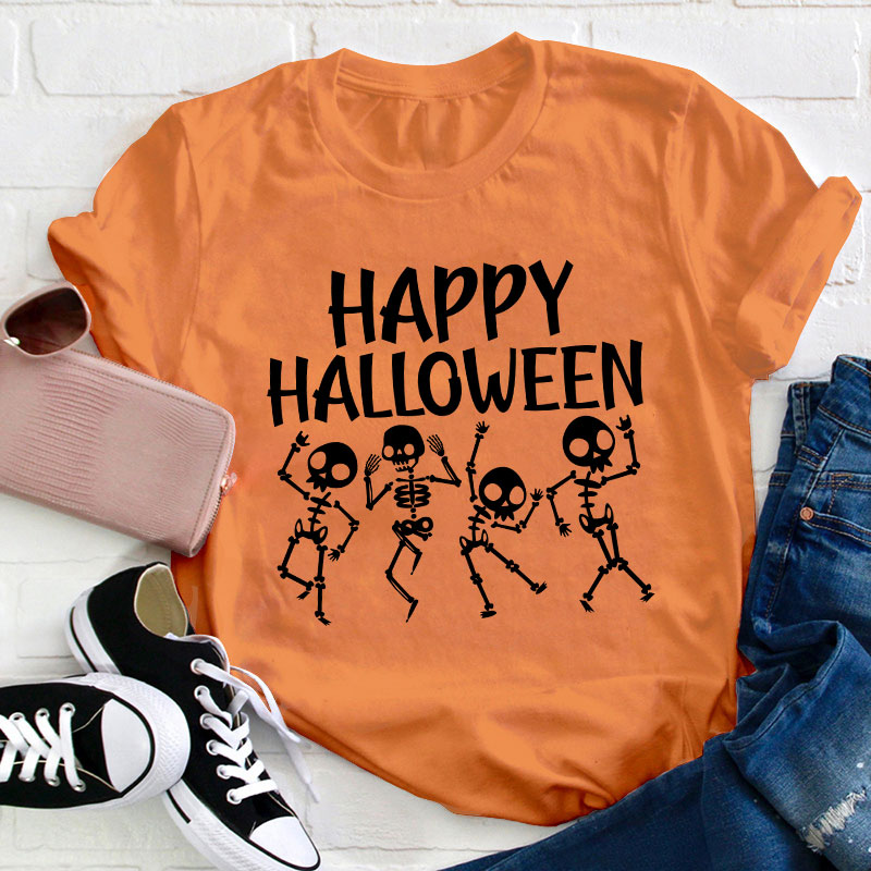 Happy Halloween Dancing Skeleton Teacher T-Shirt