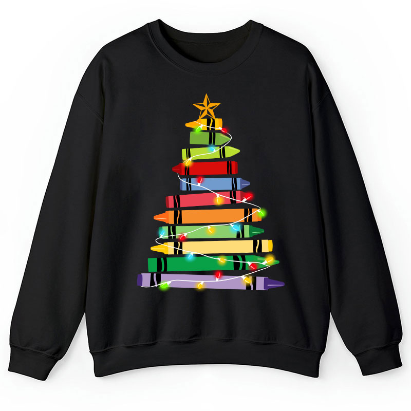 Crayons Tree Colored Ligths Teacher Sweatshirt