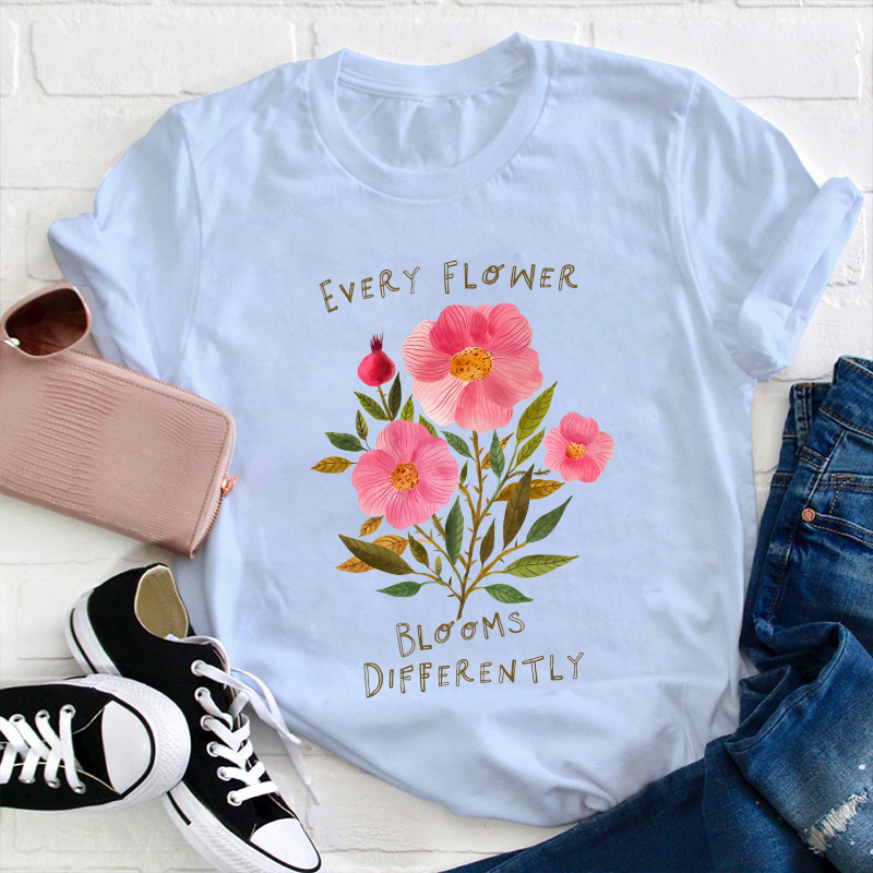 Every Flower Blooms Differently Neurodiversity Teacher T-Shirt