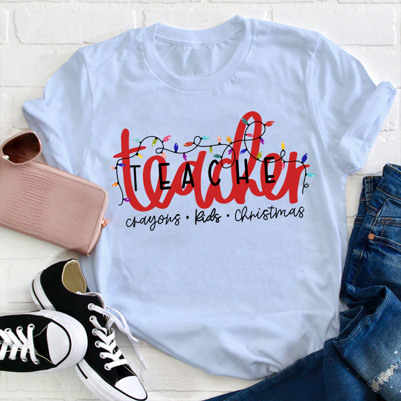 Crayons Kids Christmas Teacher T-Shirt