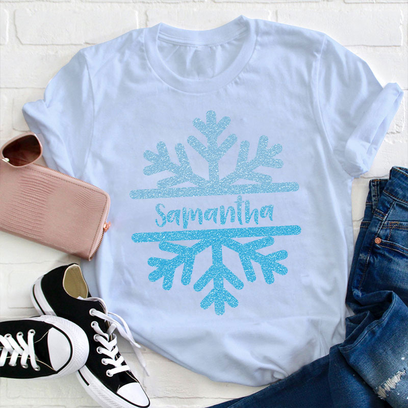 Personalized Name Christmas Snowflake Teacher T-Shirt