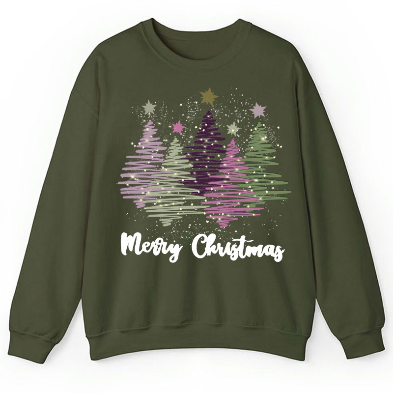 Merry Christmas Colorful Trees Teacher Sweatshirt