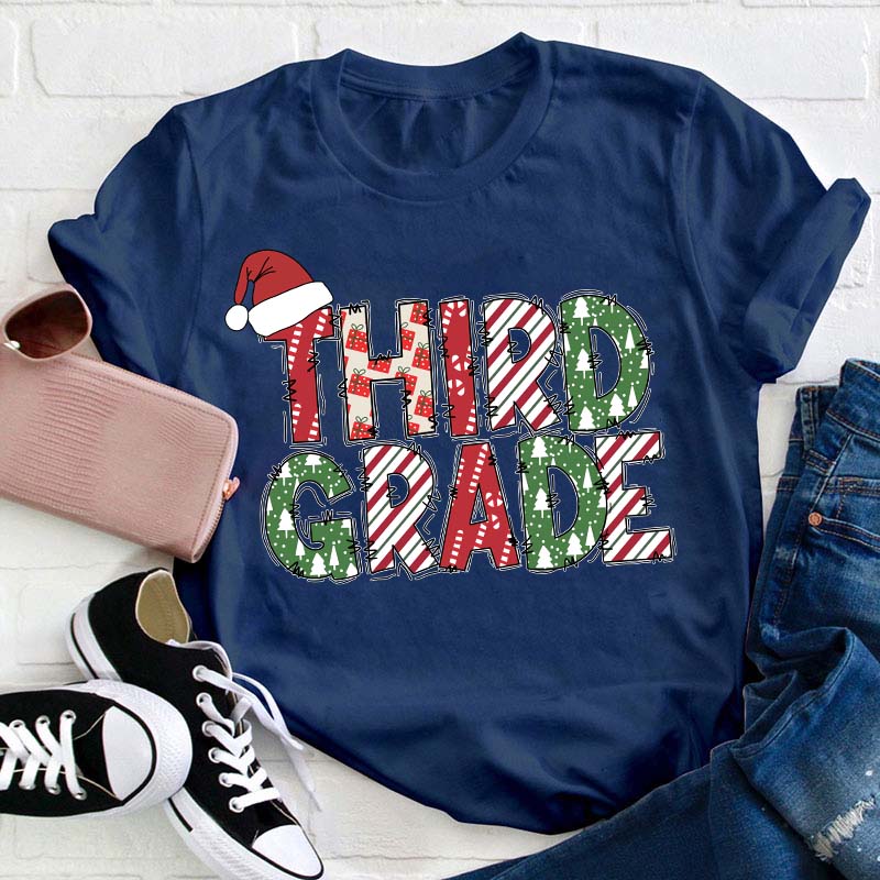 Personalized Grade Christmas Crew Teacher T-Shirt