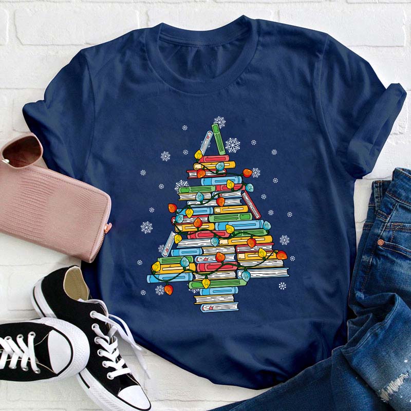 Christmas Books Tree Teacher T-Shirt