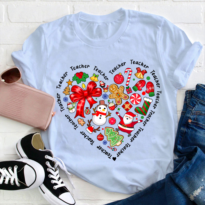 Merry Christmas Heart Teacher T-Shirt