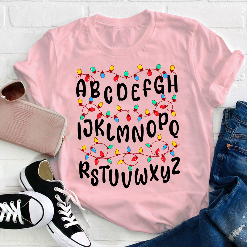 Colorful Christmas Light Alphabet Teacher T-Shirt