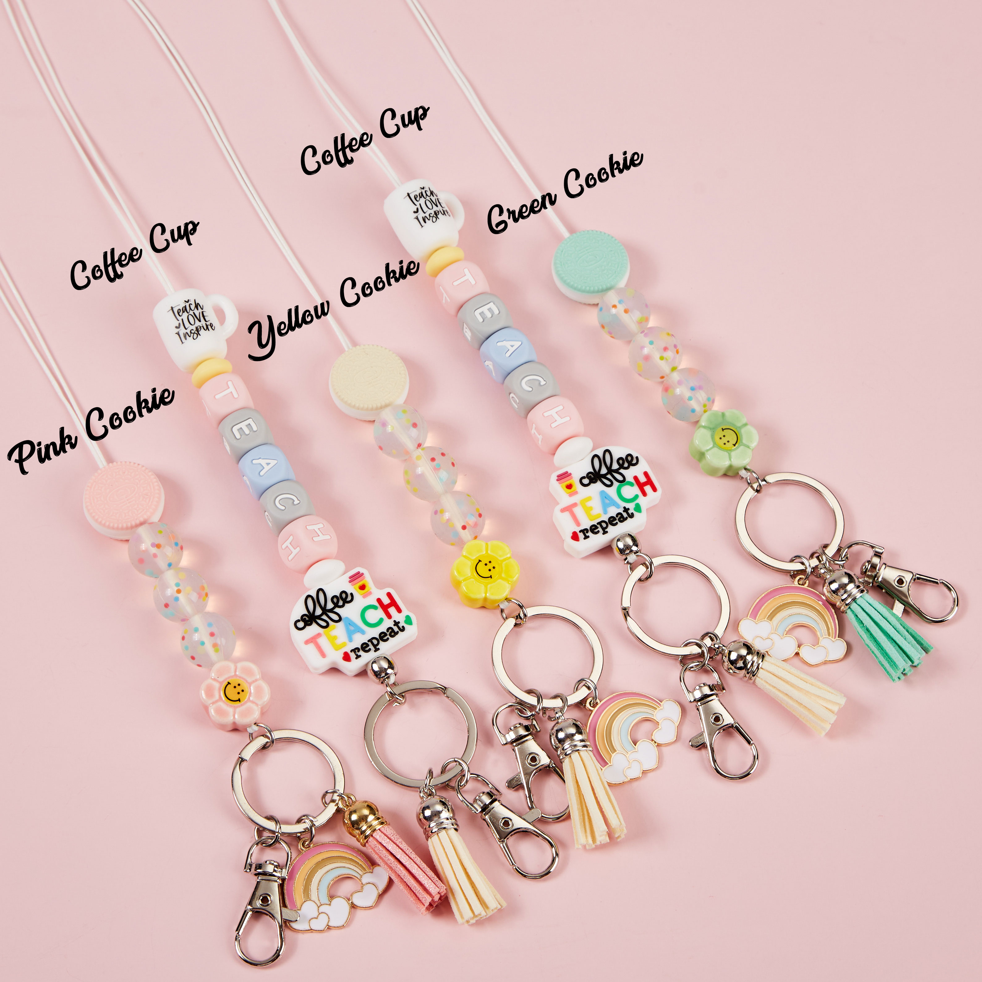Macaron Color Teach Love Inspire Teacher Lanyard