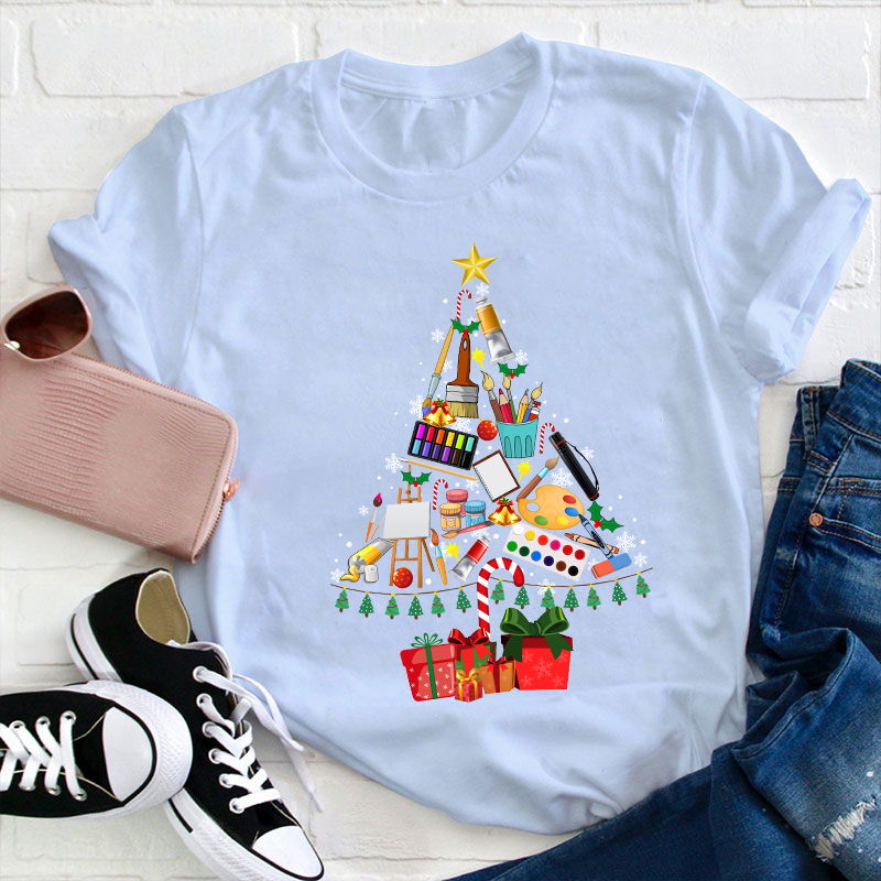 Draw A Christmas Tree Teacher T-Shirt