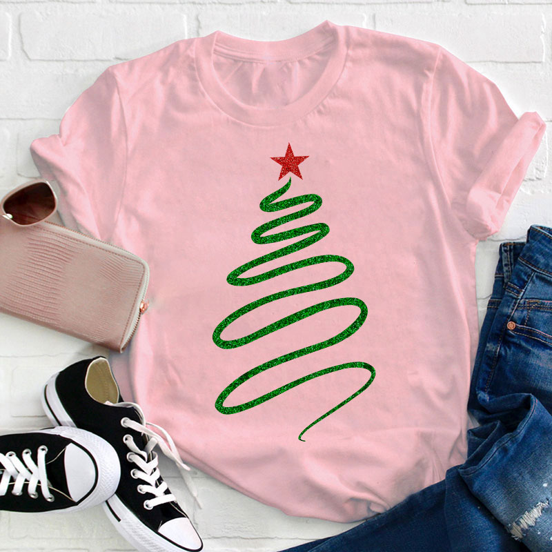 Draw A Sparkling Christmas Tree Teacher T-Shirt