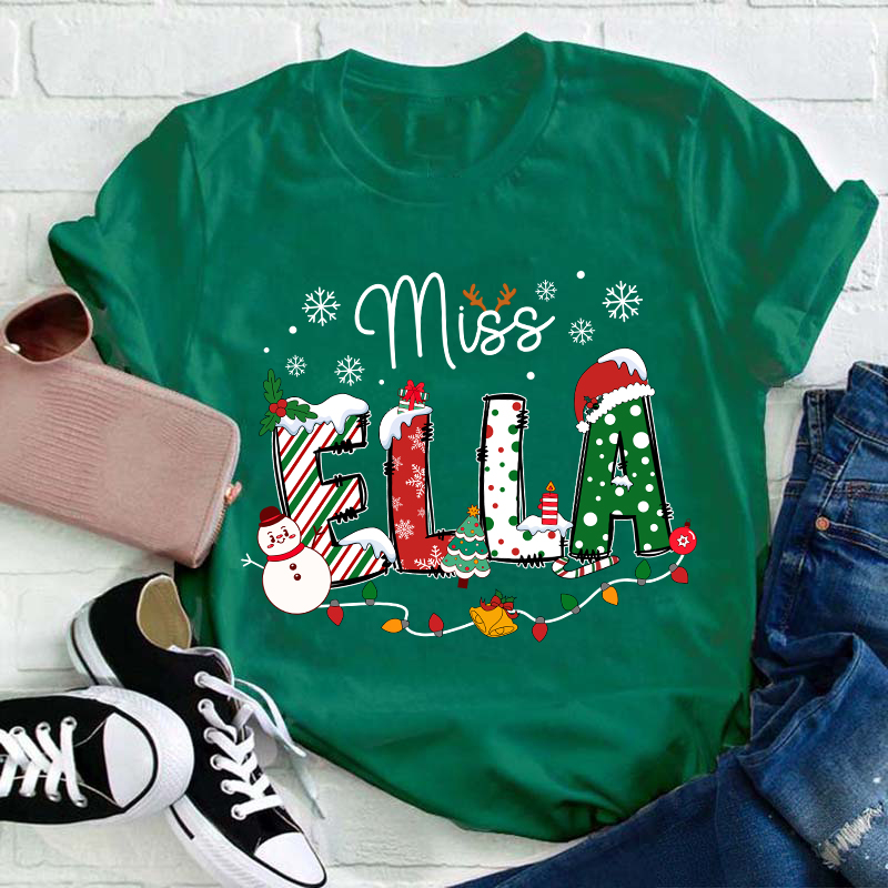 Personalized Name Christmas Crew Teacher T-Shirt