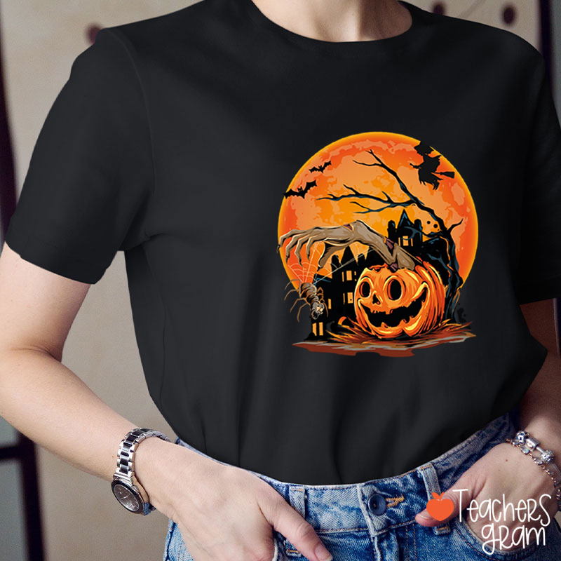 Halloween Scary Pumpkin Teacher T-Shirt