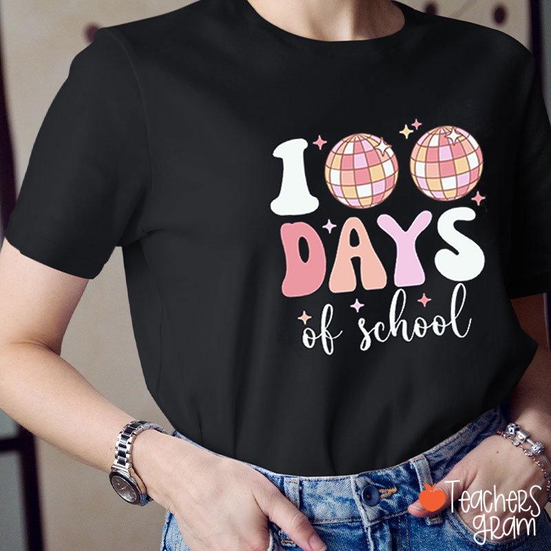 100 Days Of School Disco Lights Teacher T-Shirt