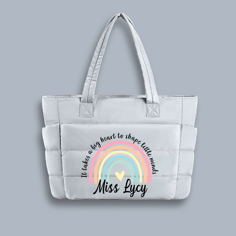 Personalized It Take A Big Heart To Shape Little Minds Teacher Puffy Tote Bag