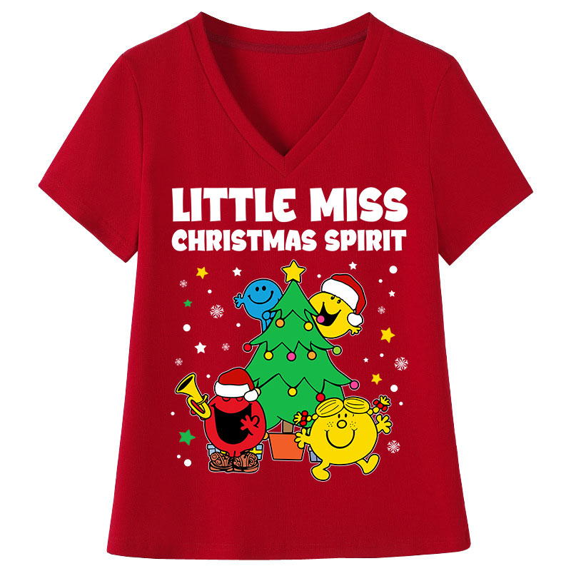 Little Miss Christmas Spirit Teacher Female V-Neck T-Shirt