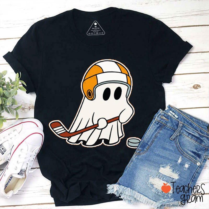 Hockey Ghost Halloween Teacher T-Shirt