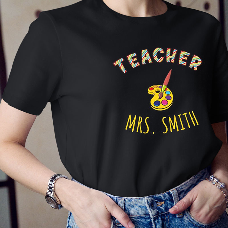 Personalized Teacher's Name Color Palette Print Teacher T-Shirt