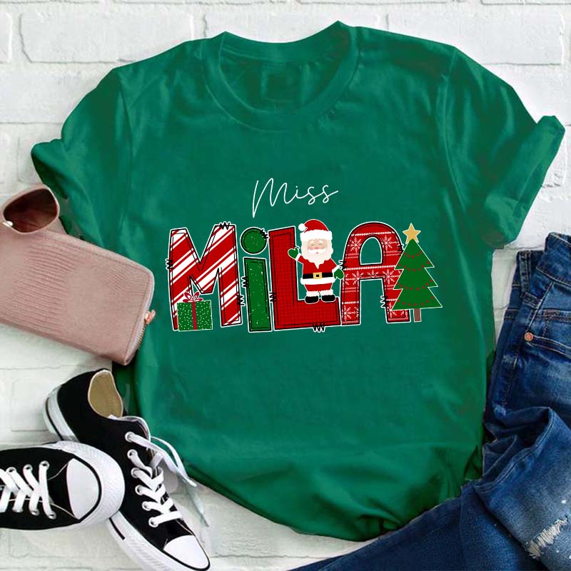Personalized Name Merry Christmas Teacher T-Shirt