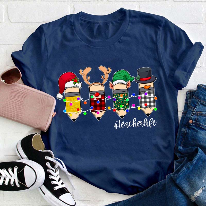 Pencil Christmas Teacher T-Shirt