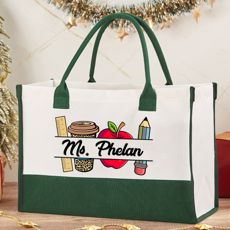 Personalized Pencil Ruler Teacher Name Teacher Cotton Tote Bag