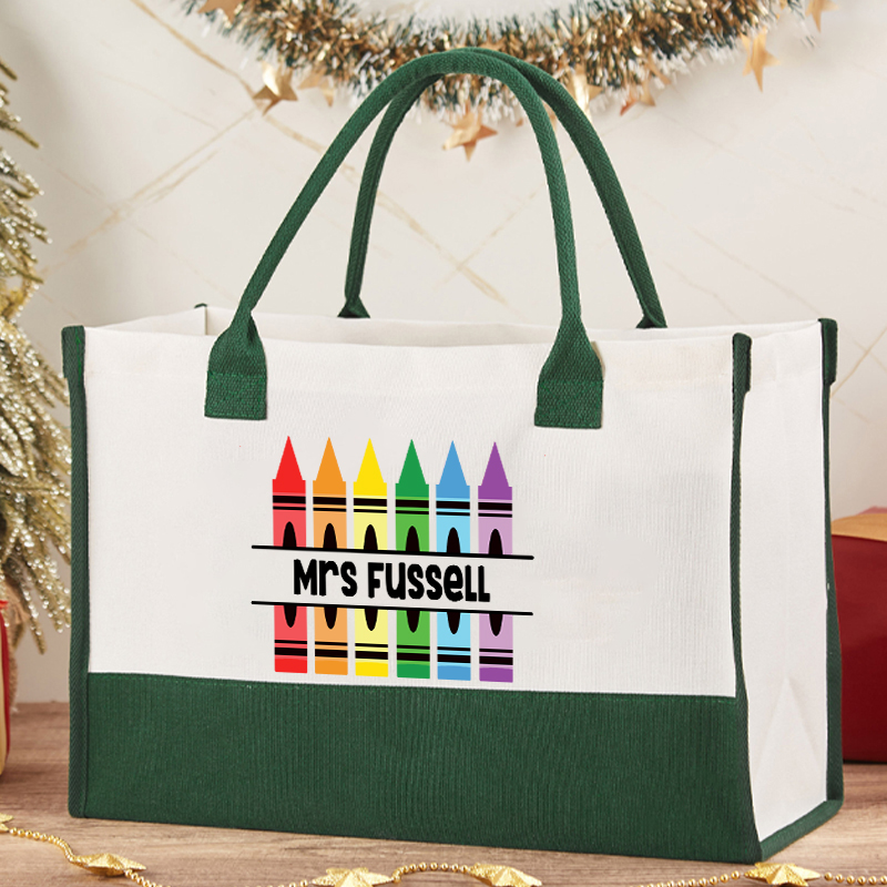 Personalized Pencil Crayon Teacher Name Cotton Tote Bag