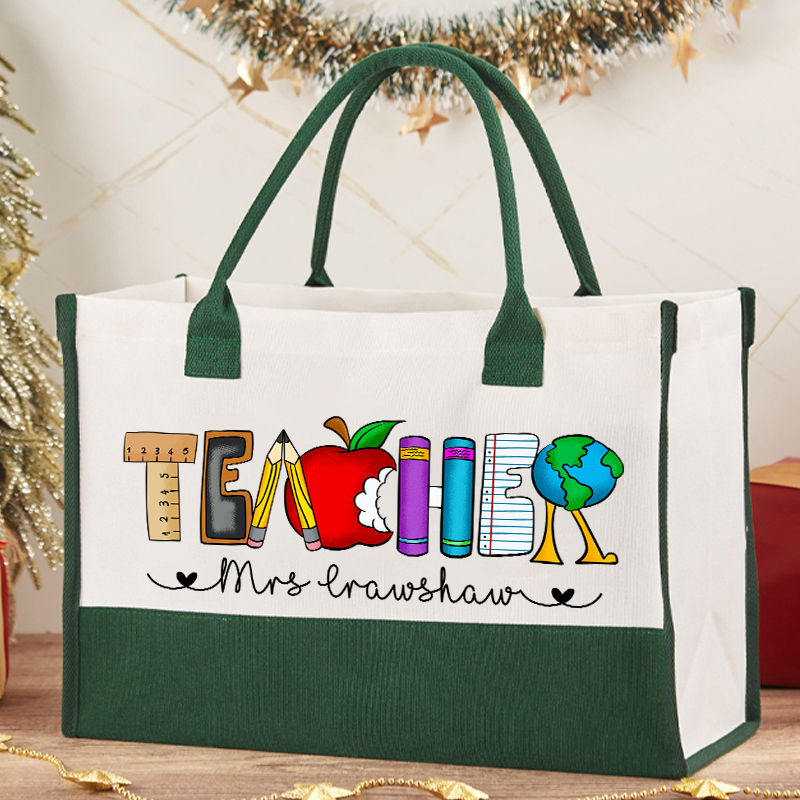 Personalized Name Cartoon Stationery Teacher Alphabet Teacher Cotton Tote Bag