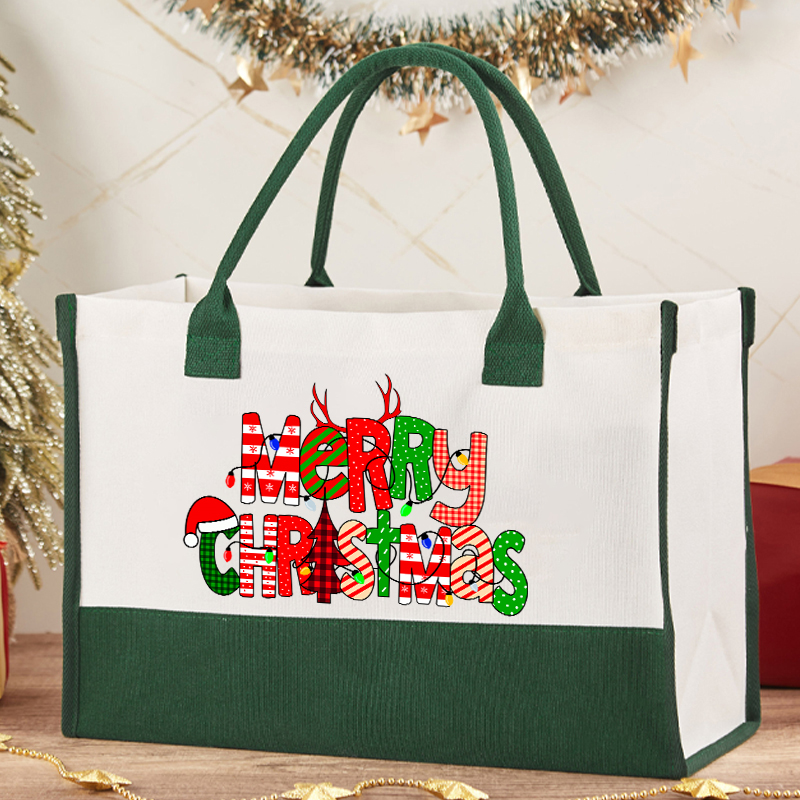 Merry Christmas With Rich Pattern Teacher Cotton Tote Bag