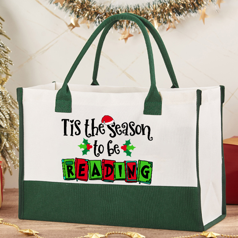 Tis The Season To Be Reading Teacher Cotton Tote Bag