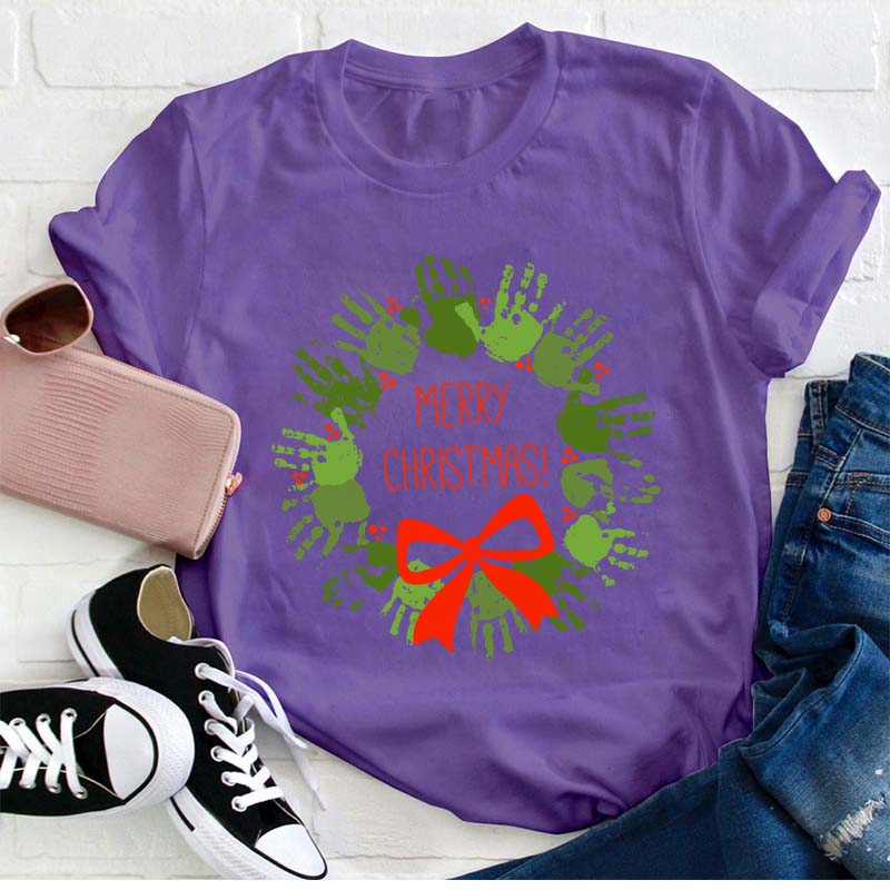 Cute Hands Merry Christmas Teacher T-Shirt
