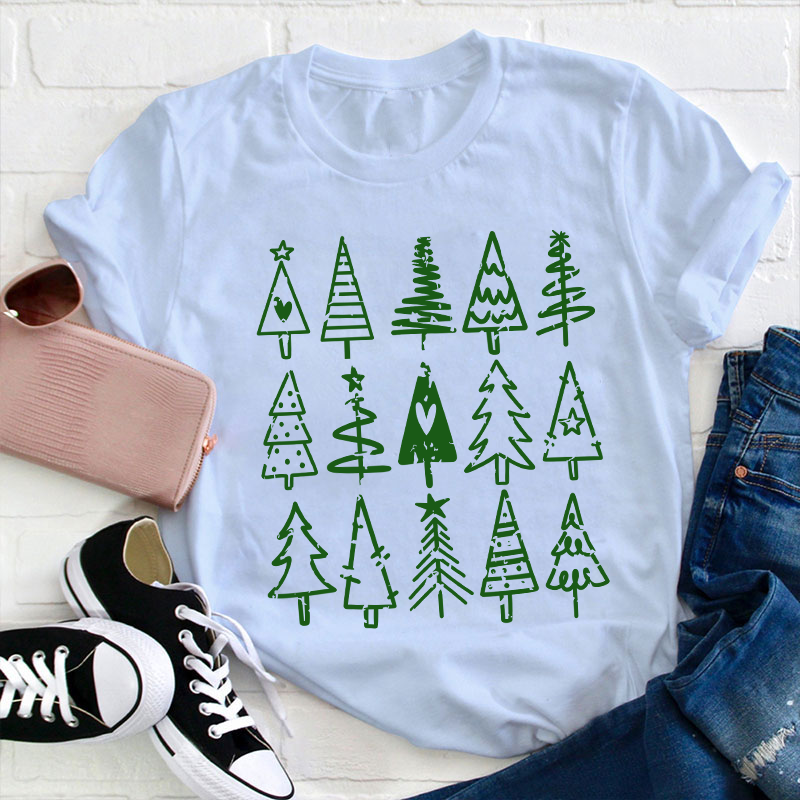 Assorted Christmas Trees Teacher T-Shirt