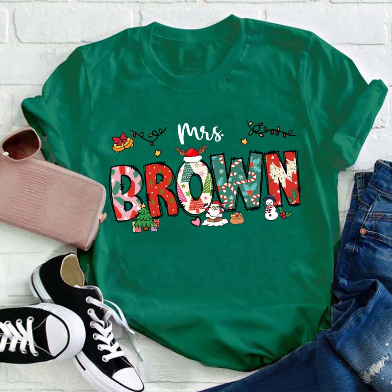 Personalized Christmas Crew Teacher T-Shirt