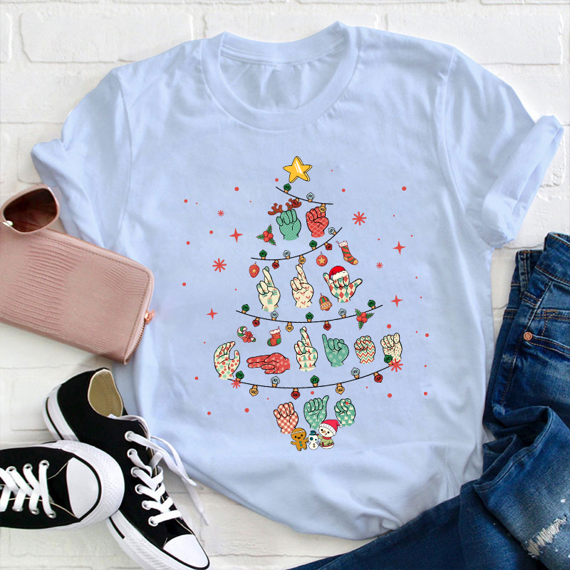 Gesture Christmas Tree Teacher T-Shirt